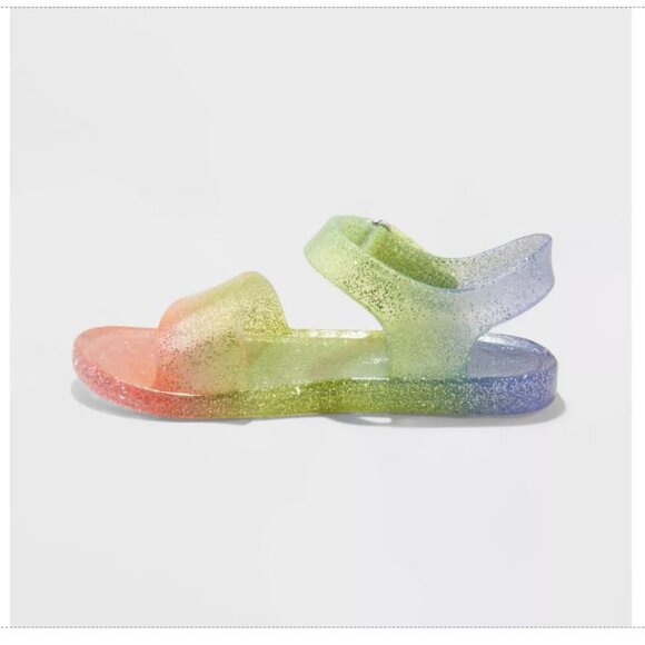 NWOT Cat & Jack Tessa rainbow glitter ombre jelly sandals size 11 - Picture 3 of 3